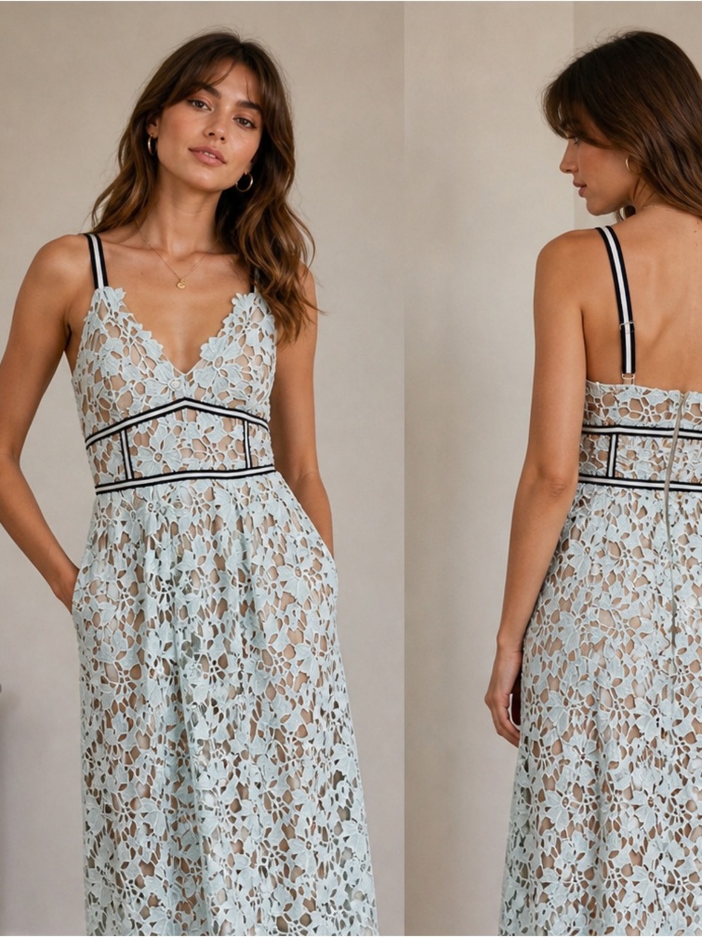 NWT Design Lab Lord & Taylor Light Blue Floral Lace Midi Dress Size S